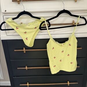 Anthropologie Yellow Cherry Embroidered Panties